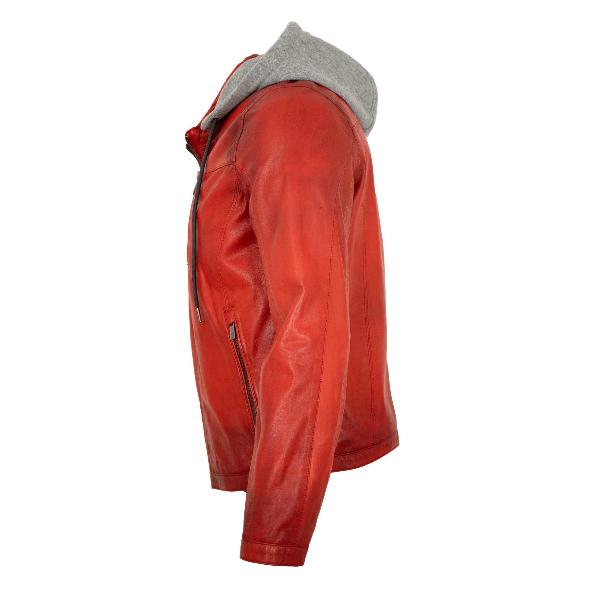 Jilani Lederjacke Cody Jilani - Herren Lederjacke Kapuze Lammnappa rot – Bild 3 von 5