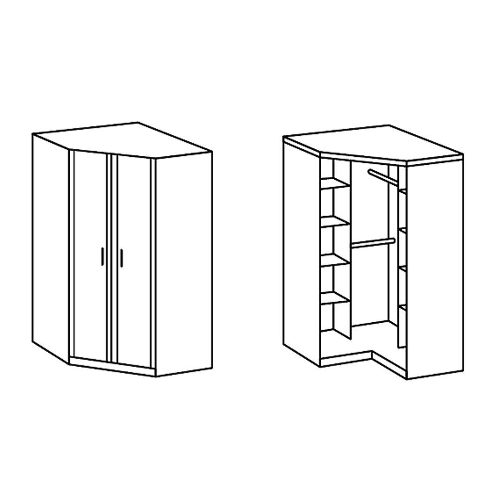 Wimex Eckschrank Greven (2 Türen, 2 Kleiderstangen, 8 Holzböden, 1-St., Eckschrank, alufarbene Bügelgriffe, Hochglanz Front) 95x95cm Eiche Sägerau weiß Hochglanz