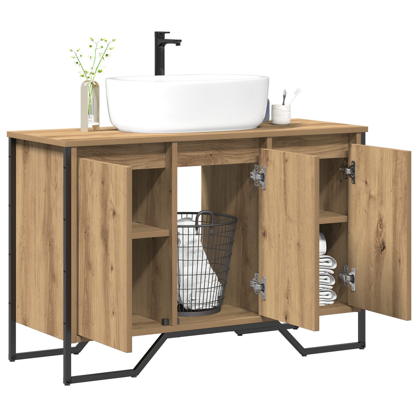vidaXL Badezimmer-Set Waschbeckenschrank Eiche 91x35x60 cm günstig online kaufen