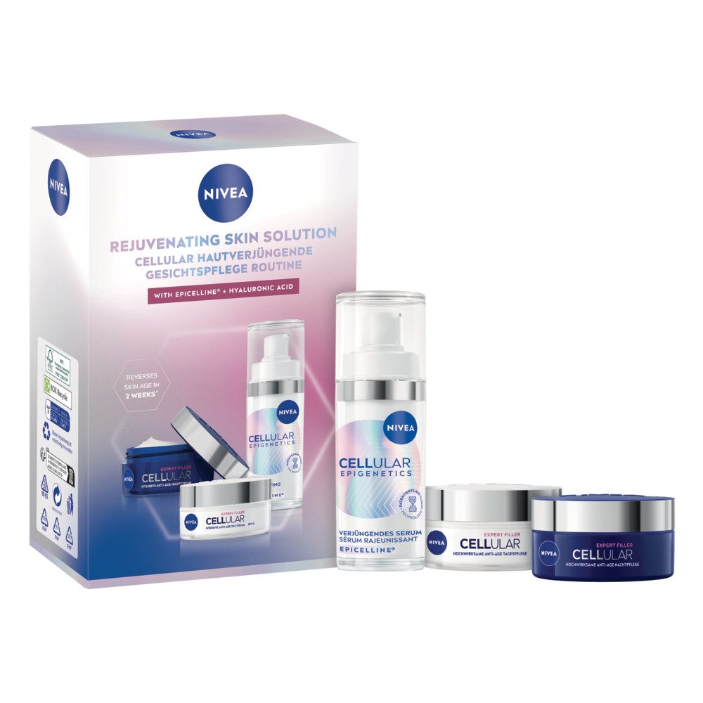 Nivea Gesichtspflege-Set CELLULAR HAUTVERJÜNGENDE GESICHTSPFLEGE ROUTINE-SET, 3-tlg., mit Creme-Textur, LSF 15, für alle Hauttypen geeignet