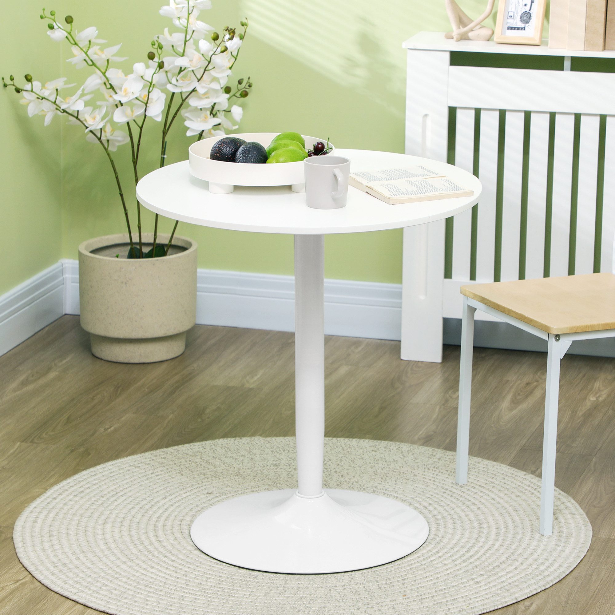 HOMCOM Esstisch rund, mit Stahlbein, Rutschfester Fußauflage, Säulentisch (Küchentisch, 1-St., Esszimmertisch), für Wohnzimmer, Ø70 x 75 cm, Weiß