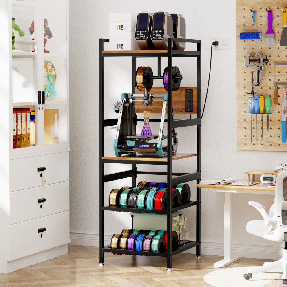 BBG Standhalterung 3D-Druckerständer mit Filamenthalter & Stromanschluss, (Metall 161 cm hoch, stabile 3D Drucker Workstation mit Regal, T-Spulenhalter, Aufbewahrungssystem für Werkstatt & Zuhause)