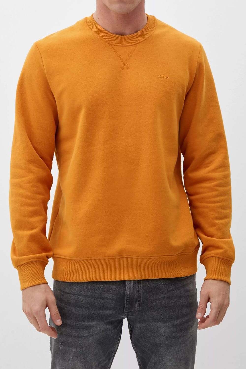 s.Oliver Longsweatshirt (1-tlg) Orange Langarm, Logo, Rundhals, Casual Rippbündchen