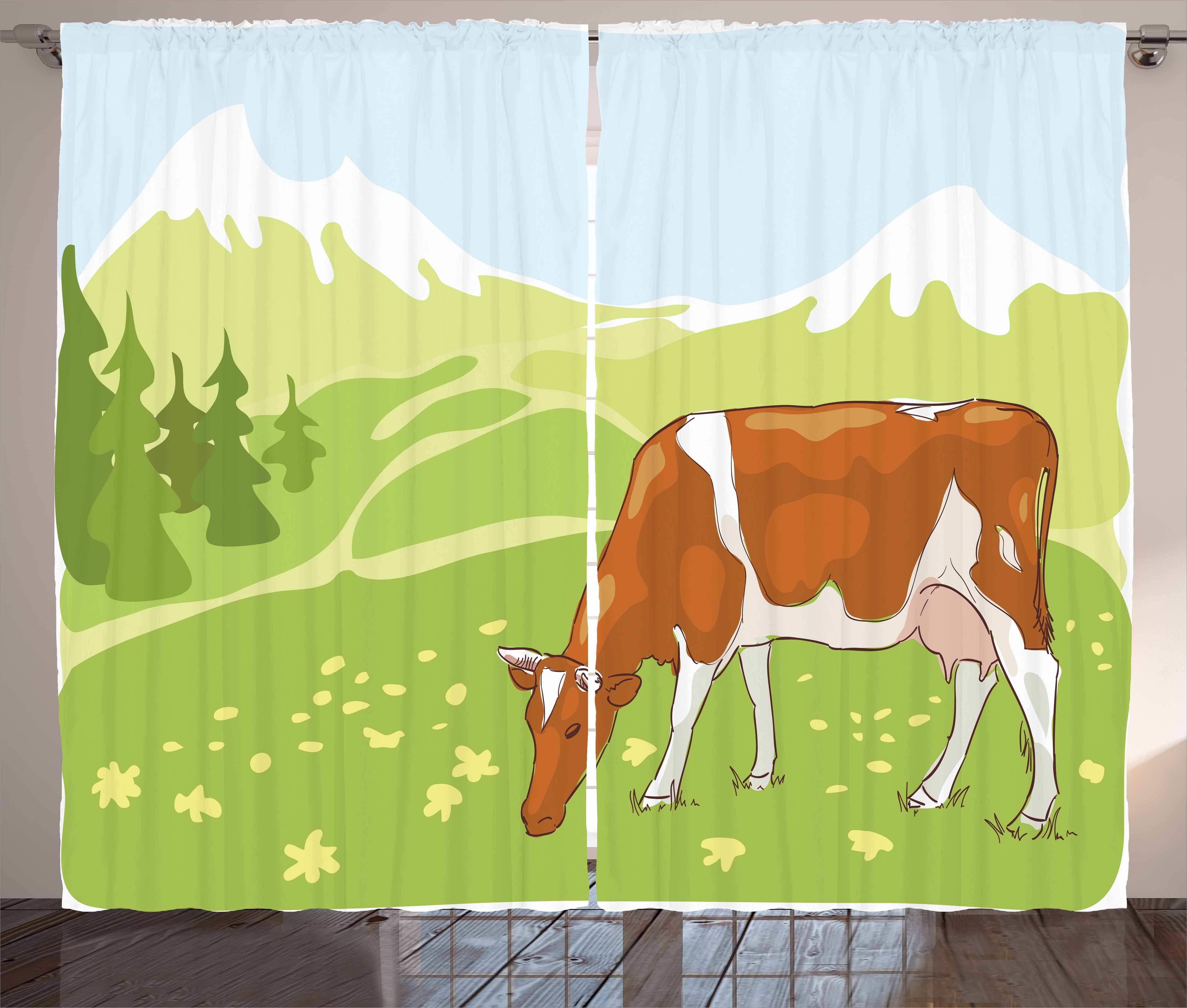 Gardine Schlafzimmer Kräuselband Vorhang mit Schlaufen und Haken, Abakuhaus, Das Vieh Almwiese Natur
