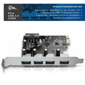 CSL USB-Adapter, 4 Port USB 3.0 PCI Express Controllerkarte, 4 Schnittstellen, USB Hub