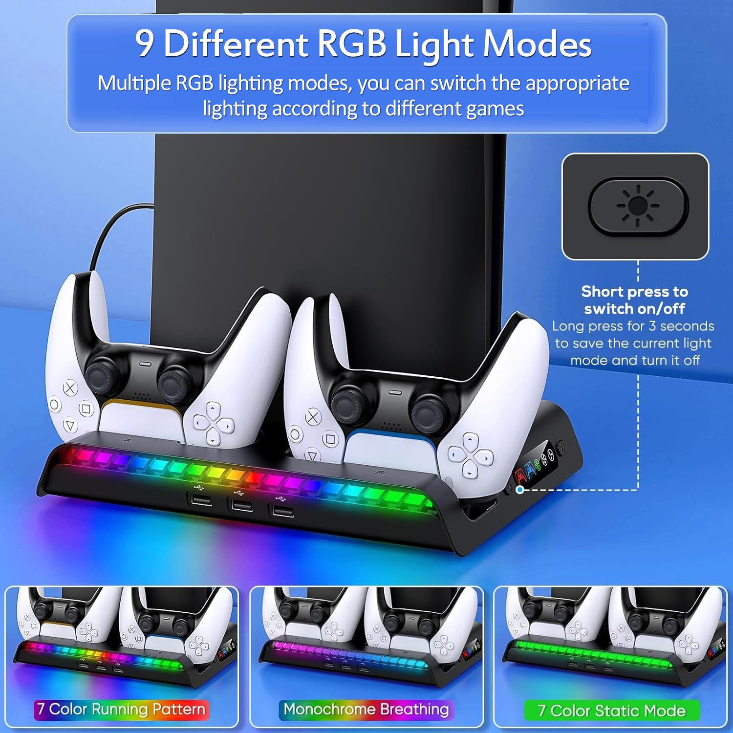 TUWENA Standfuß für PS5 Pro/PS5 Slim, LED Controller Ladestation Zubehör PlayStation 5-Controller (kompatibel mit Playstation5 Pro/Slim Digital/Disc Edition) – Bild 3 von 5