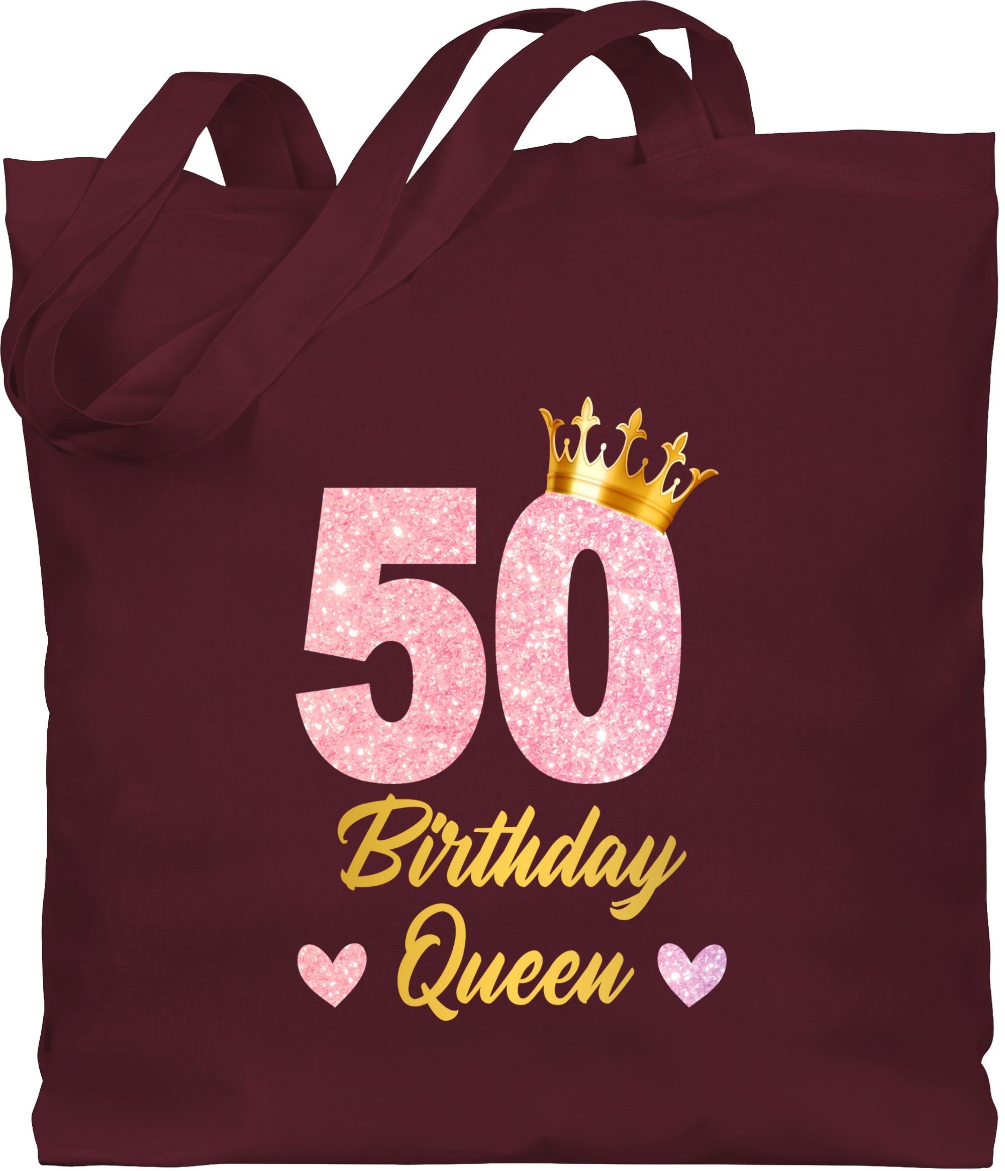 Geburtstag Geburtstagsgeschenk 2 50 50. Queen Königin Birthday Geburtstags Umhängetasche Bordeauxrot Shirtracer 50,
