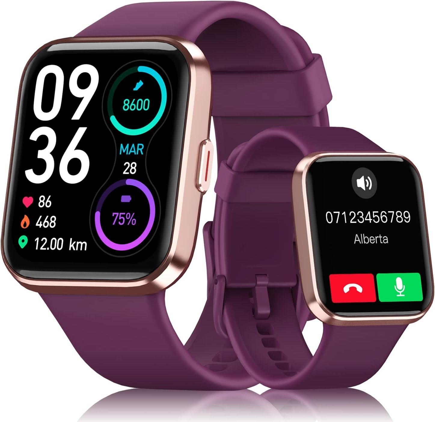 Aeac Smartwatch (1,7 Zoll, Andriod iOS), Damen Touchscreen Fitnessuhr Alexa 60 Sportmodi Wasserdicht uhr