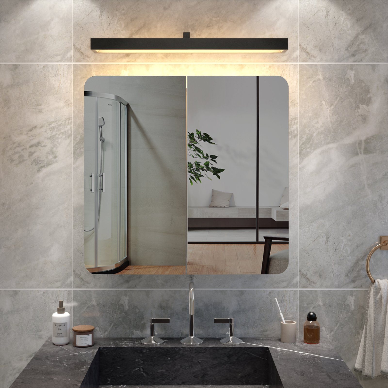 Wandschrank, 12.9 x mit Weiß Badezimmerspiegel Türen Badezimmerspiegelschrank cm, 68 2 x Mondeer Hängeschrank, 66