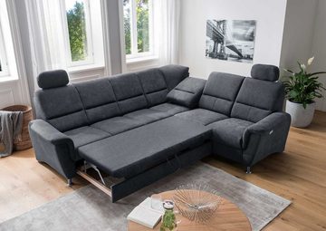 Sofa PAROLE, B 268 cm x T 222 cm, Dunkelgrau, Mikrofaserbezug, Schlaffunktion und Reclinerfunktion