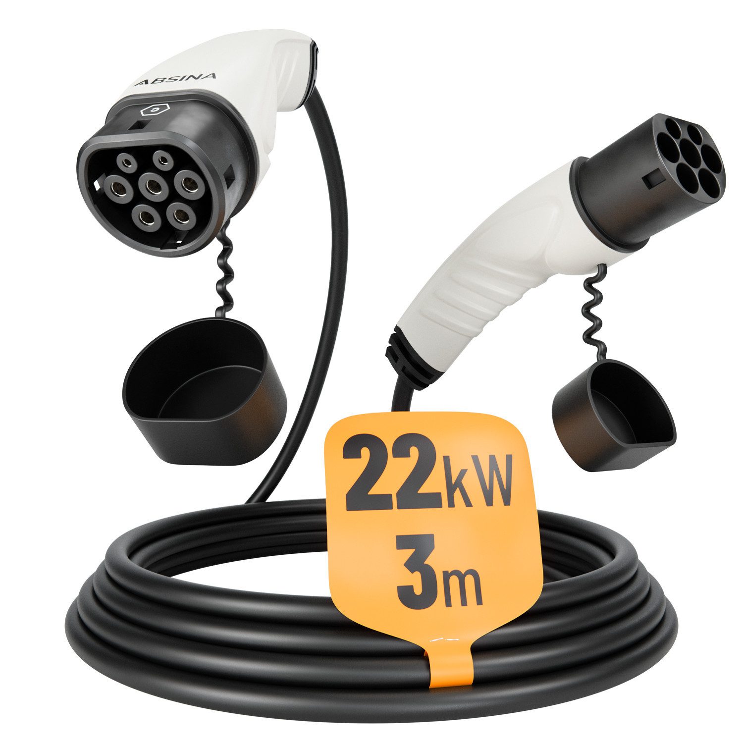 ABSINA Typ 2 Ladekabel 22kW & 32A für Elektroauto - 3 Meter Typ 2 Ladekabel Elektroauto-Ladegerät (1-tlg)
