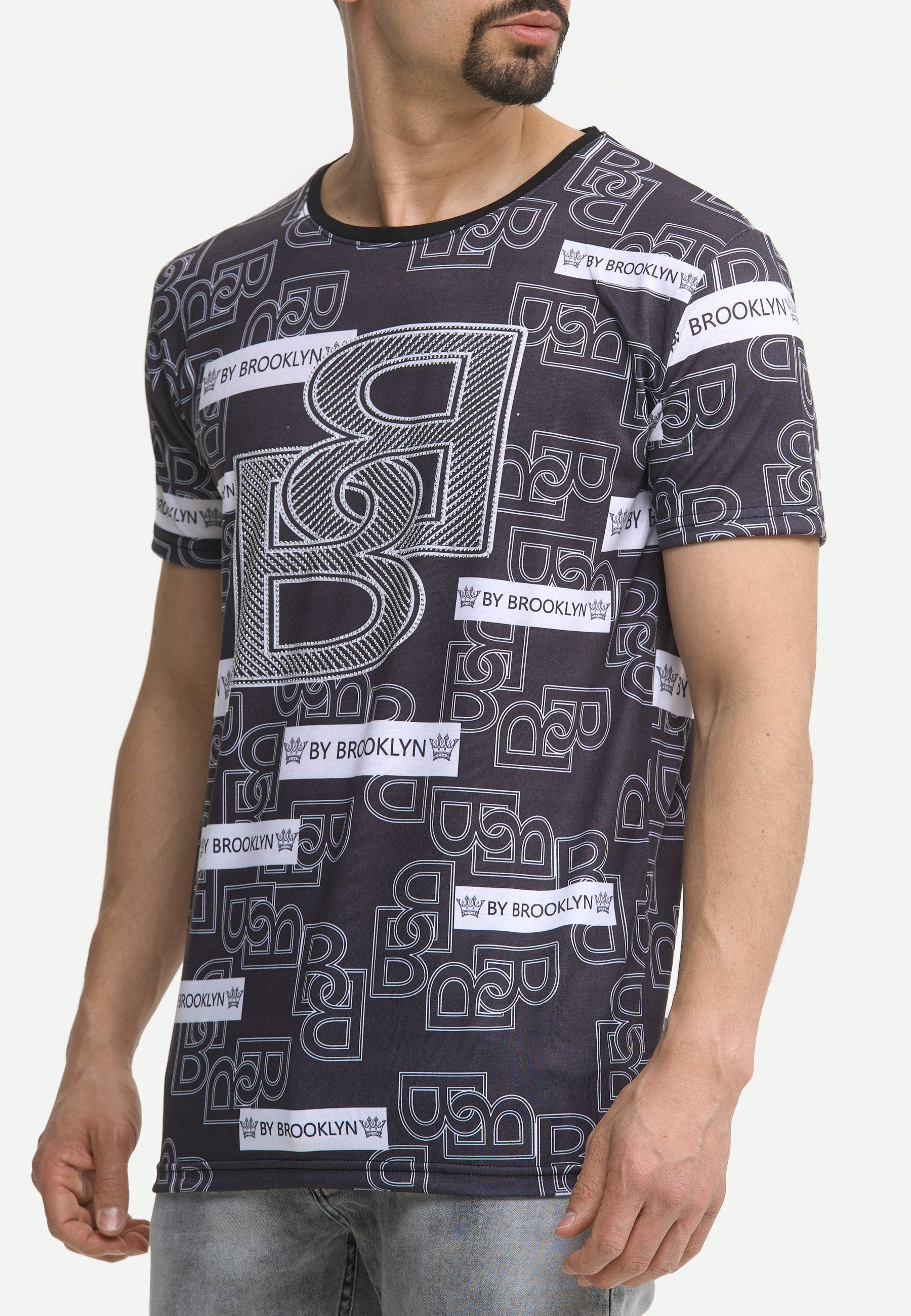 Code47 T-Shirt Code47 Herren T-Shirt Tee Printshirt Polo Oberteil Designer Shortsleev (Longsleeve Shirt, 1-tlg) Schwarz