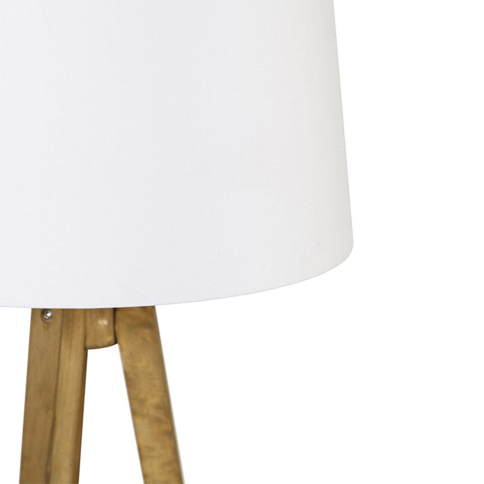 Qazqa Stehlampe Tripod_classic, ohne Leuchtmittel, Warmweiß, QAZQA Stehlampe, e27, Weiß, Holz, Landhaus