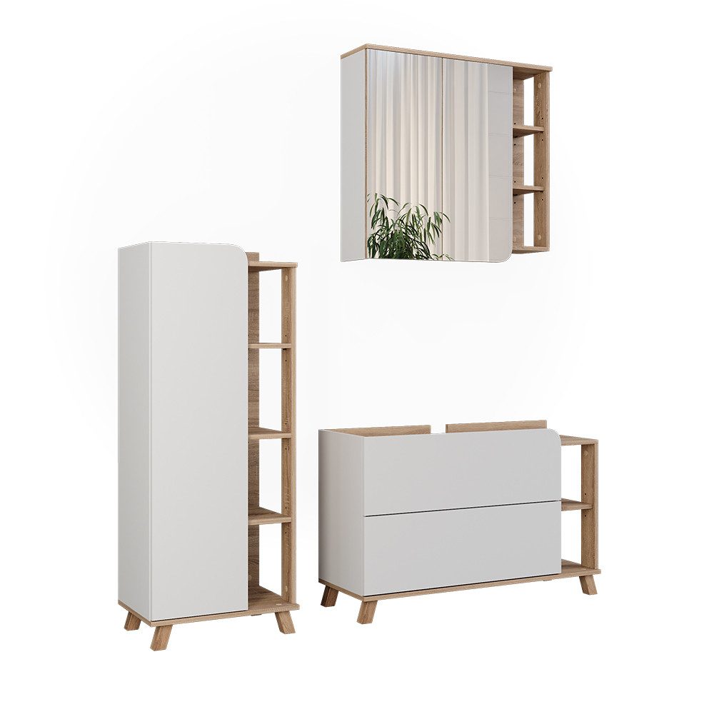 Badmöbel-Set Karen, Sonoma/Weiß, 3 Teile