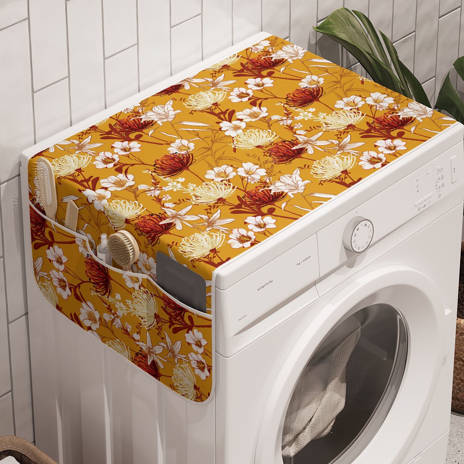 Abakuhaus Badorganizer Anti-Rutsch-Stoffabdeckung für Waschmaschine und Trockner, Botanische Bündel von Blühenden Blumen