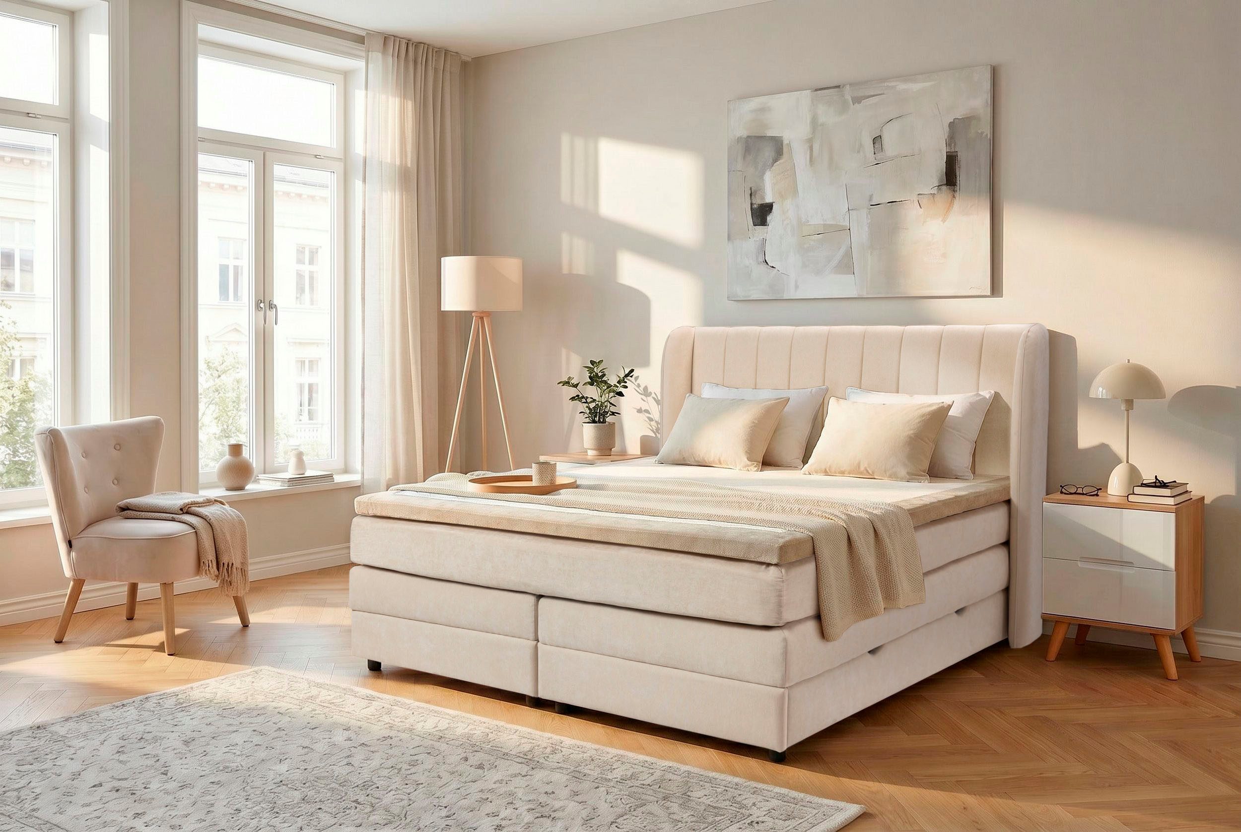 OTTO home Boxspringbett EBBIN mit Bettkasten, inkl. 7 Zonen-Taschenfederkern Matratze H3
