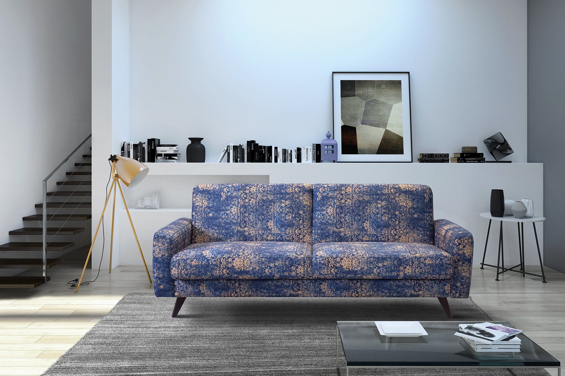 exxpo - sofa fashion mit Schlaffunktion, und Holzfüße Bettkasten 3-Sitzer