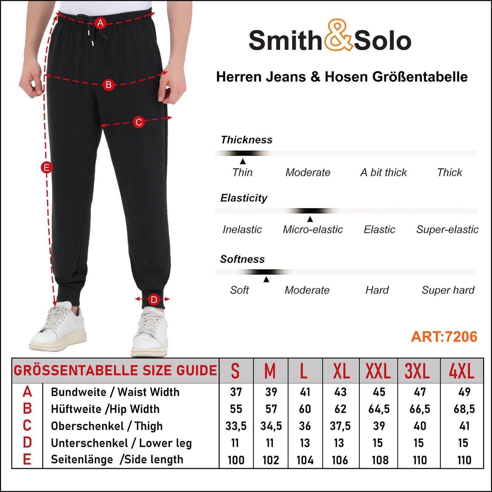Smith & Solo Herren Schwarz/Bündchen Sporthose Schwarz, Bund Sweathose (1-tlg) elastischer Jogginghose Trainingshose