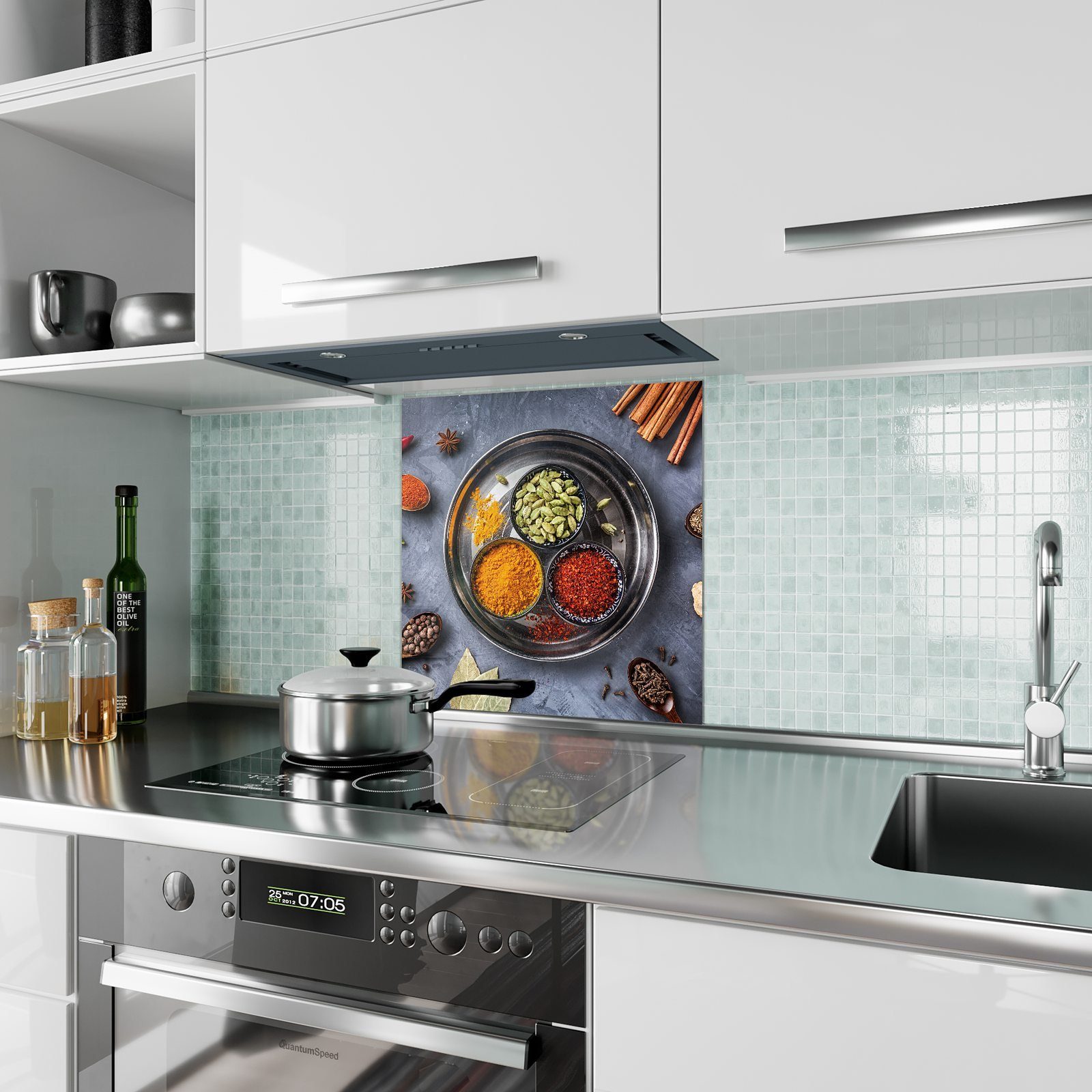 Gewürzschalen Küchenrückwand Glas Spritzschutz Teller Primedeco mit mit Motiv Küchenrückwand