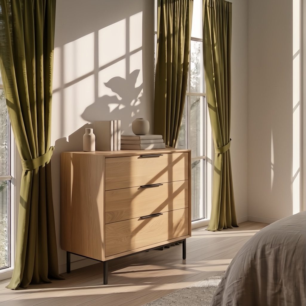 Woodek Design Kommode Kommode BERGEN mit 3 Schubladen aus massiver Eiche natur (matt lackiert, 1 St., Eiche massiv & Eichenfurnier), Breite 85 cm, Höhe 80 cm, Tiefe 43 cm