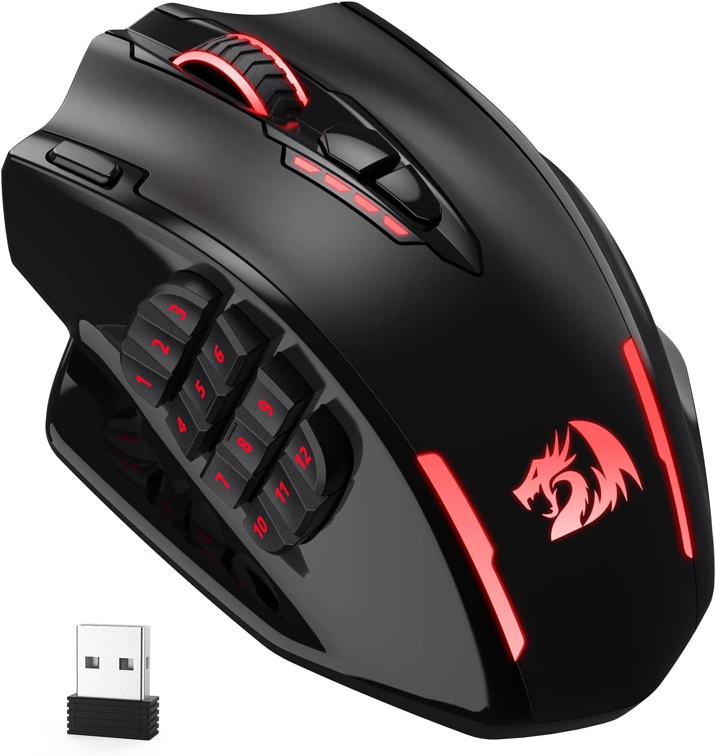 Redragon M913 Kabellos/Kabelgebunden, 16000 DPI, RGB & 2 Verbindungsmodi Gaming-Maus (2,4 GHz kabellos und USB-C kabelgebunden, 16 programmierbare Tasten für Esports)
