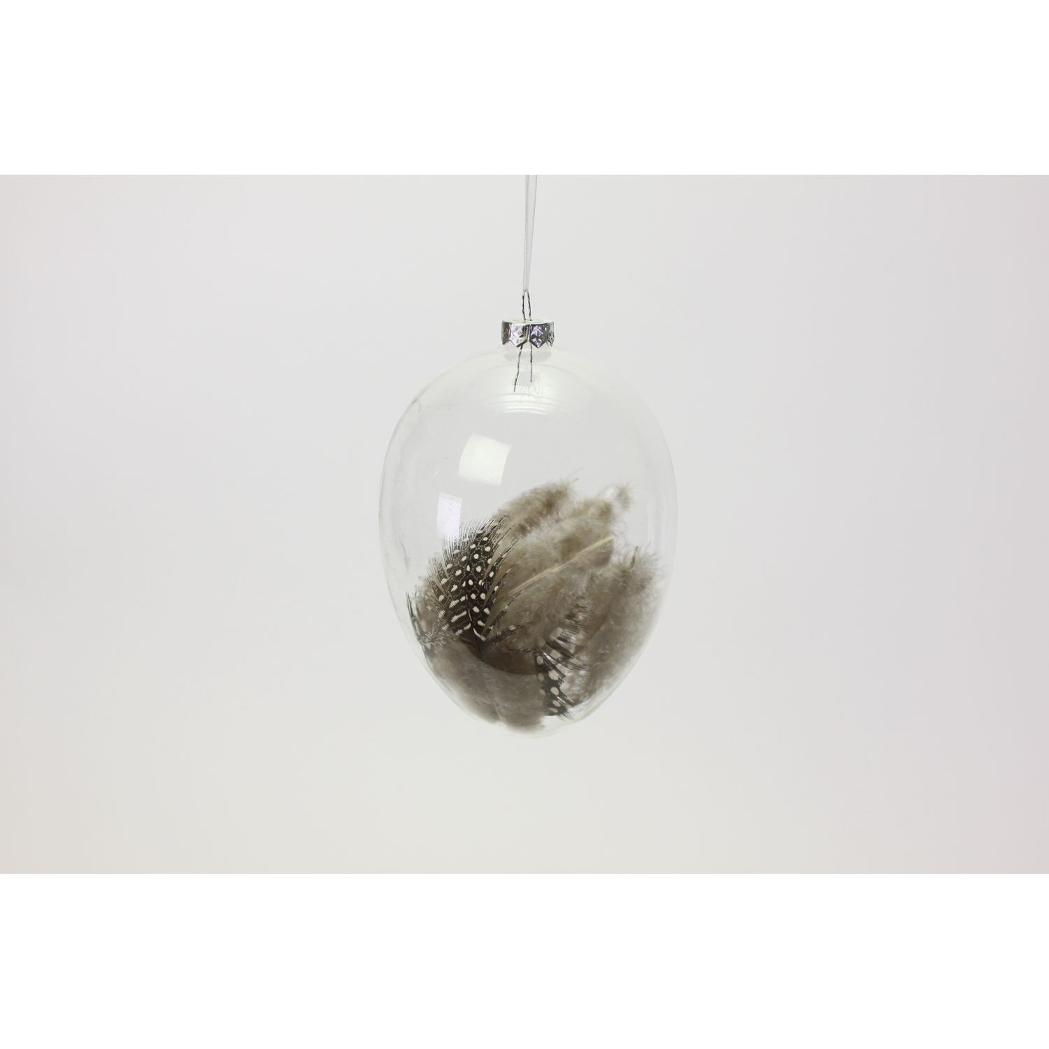 Werner Voß Osterei Glasei m. Federn klar/braun, 10x15 cm