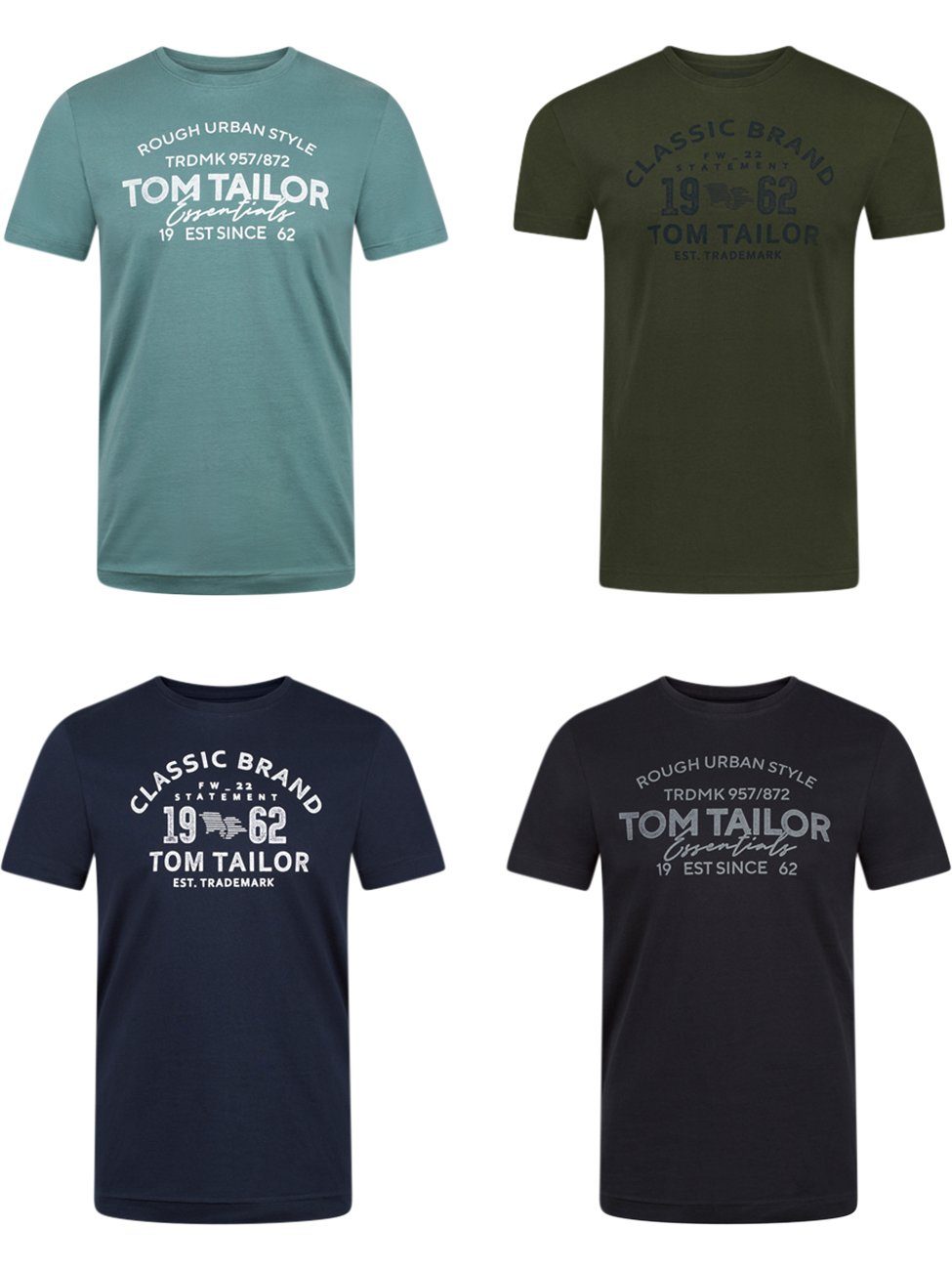 TOM TAILOR T-Shirt Herren Printshirt Regular Fit (Vorteilspack, 4-tlg) Kurzarm Tee Shirt mit Rundhalsausschnitt aus 100% Baumwolle