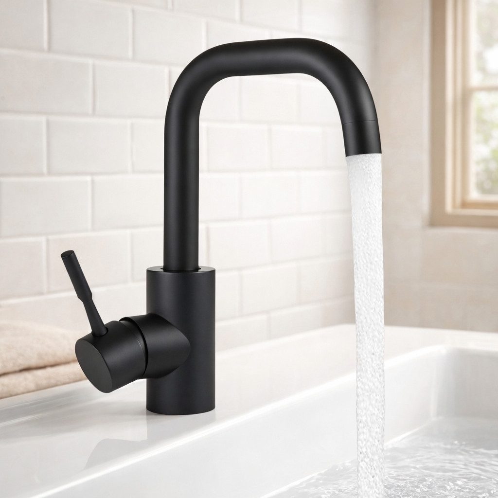 ZMH Waschtischarmatur Schwarz Matt - Armatur 360°Drehbar Kalt- Warmwasserhahn (Mischbatterie Badarmatur) Keramikkartusche, G3/8-Anschluss, Warm- und Kaltwasser