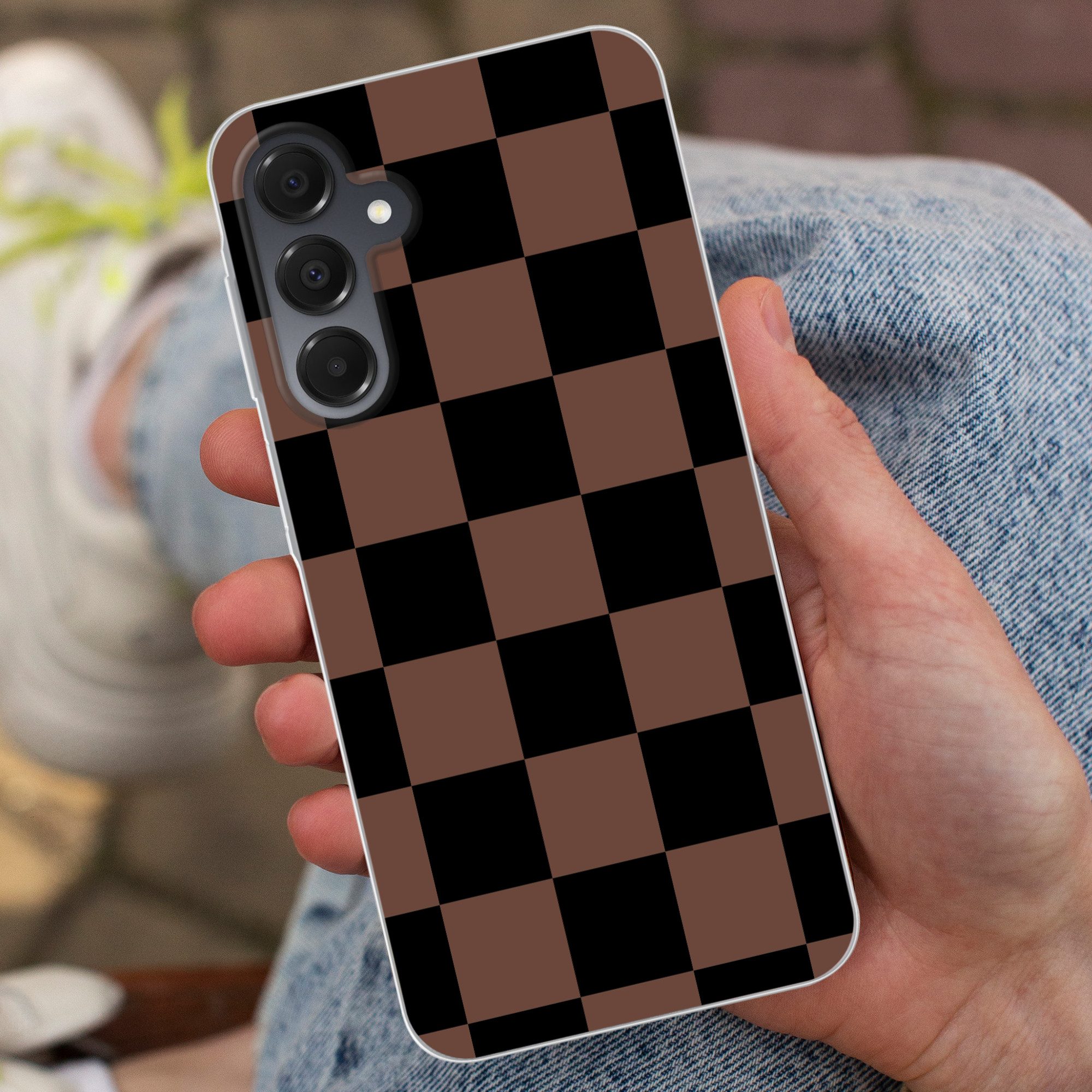 MuchoWow Handyhülle für Samsung Galaxy A16 5G Schachbrettmuster - Braun - Schwarz - Blöcke, Phone Case, Silikon, Schutzhülle Dünn