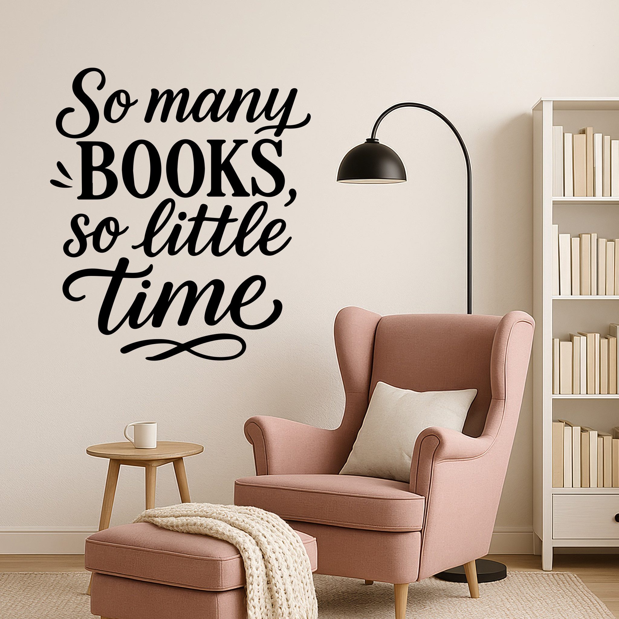 Sunnywall Wandspruch Wandtattoo So many books, so little time – englischer Spruch Bookish, selbstklebend, konturgschnitten