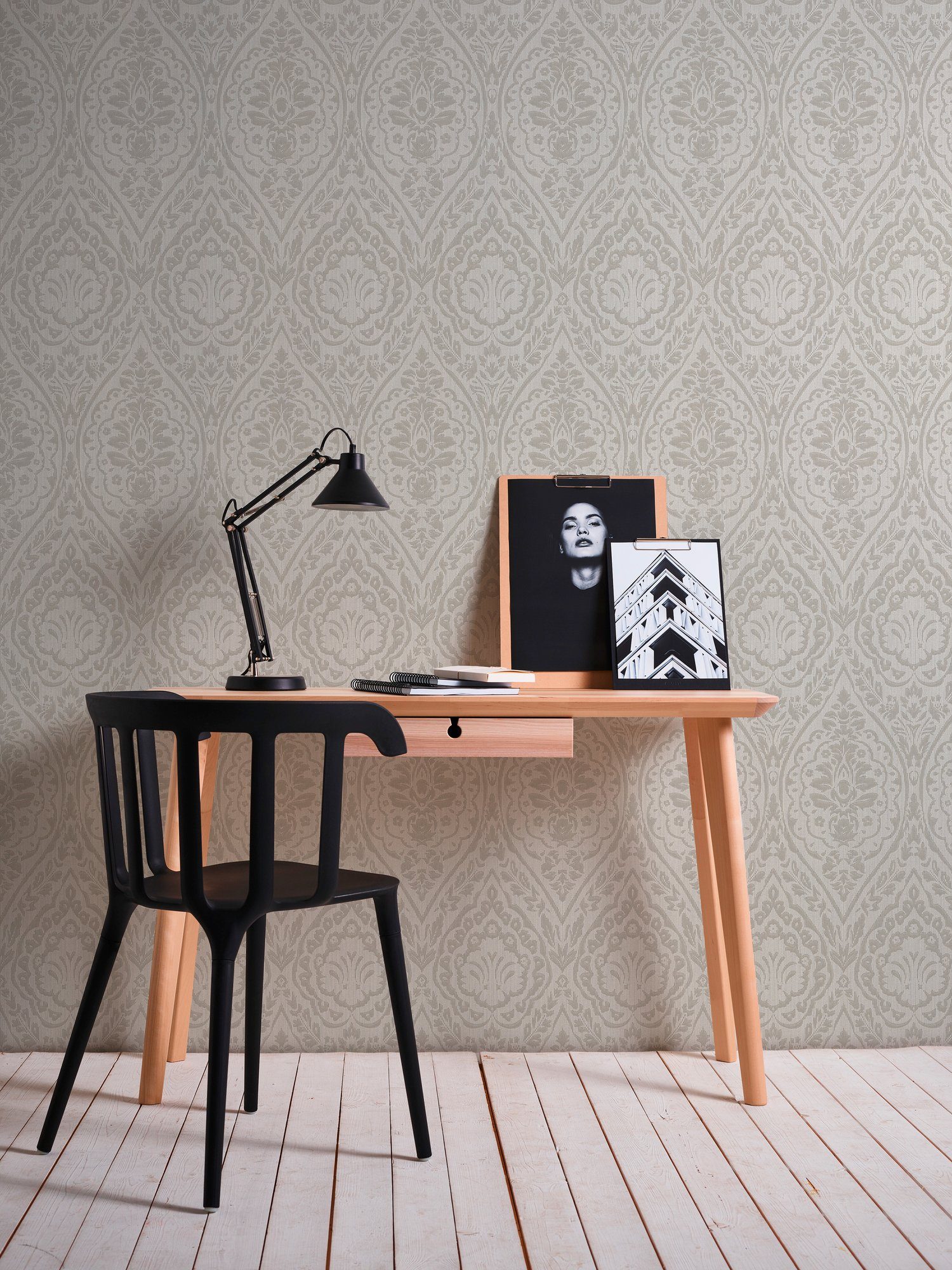 Tessuto, Tapete Streifen creme/beige Architects Barock, Textiltapete Paper samtig,