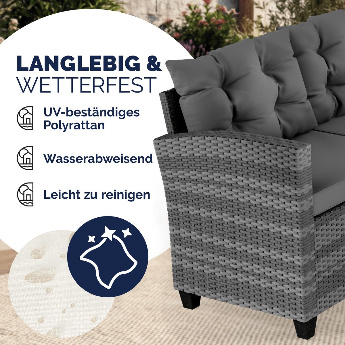 Casaria Gartenlounge-Set Lissabon, (17-tlg), Polyrattan WPC Esstisch Eckbank Gartenstühle 15cm Kissen 7cm Auflagen