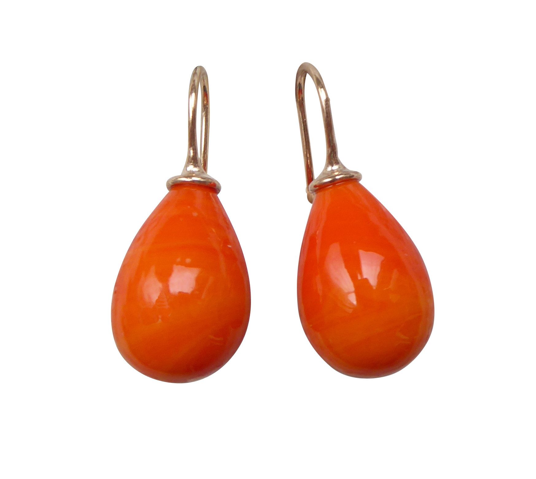 Mugello Paar Ohrhänger Lea orange rotgold-platt. Eyecatcher auffällig bunt, made in Germany Heide Heinzendorff, hochwertige Glashandwerkarbeit