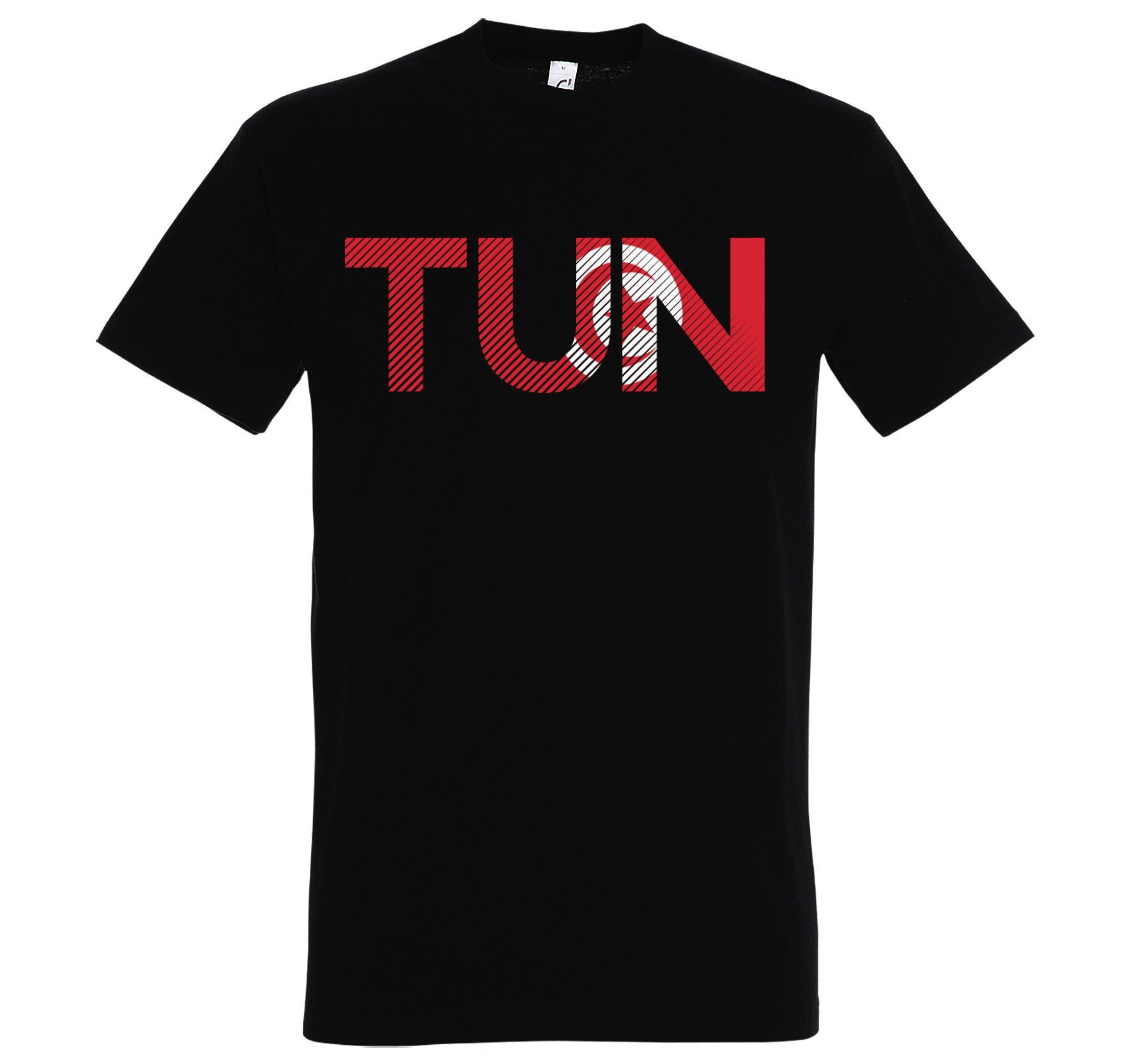 T-Shirt Frontprint T-Shirt Herren TUN Designz im Look mit Schwarz Fußball Tunesien Youth