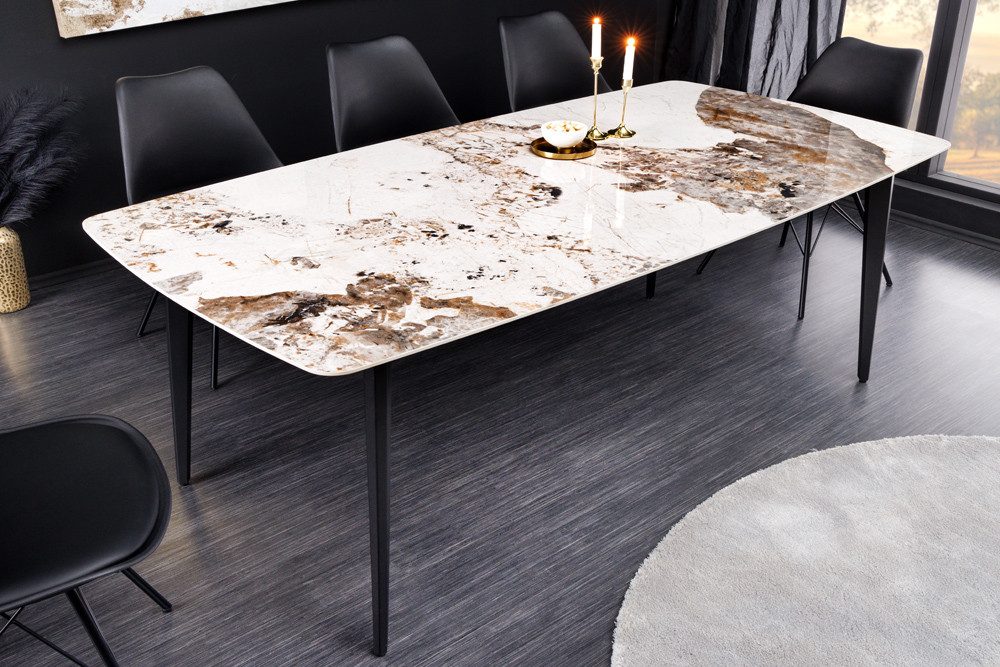 riess-ambiente Esstisch MILANO 180cm weiß-braun/schwarz - Keramik, Metallbeine, Pandora-Design (Einzelartikel, 1-St), Platz für bis zu 8 Personen - ideal für Esszimmer & Küche