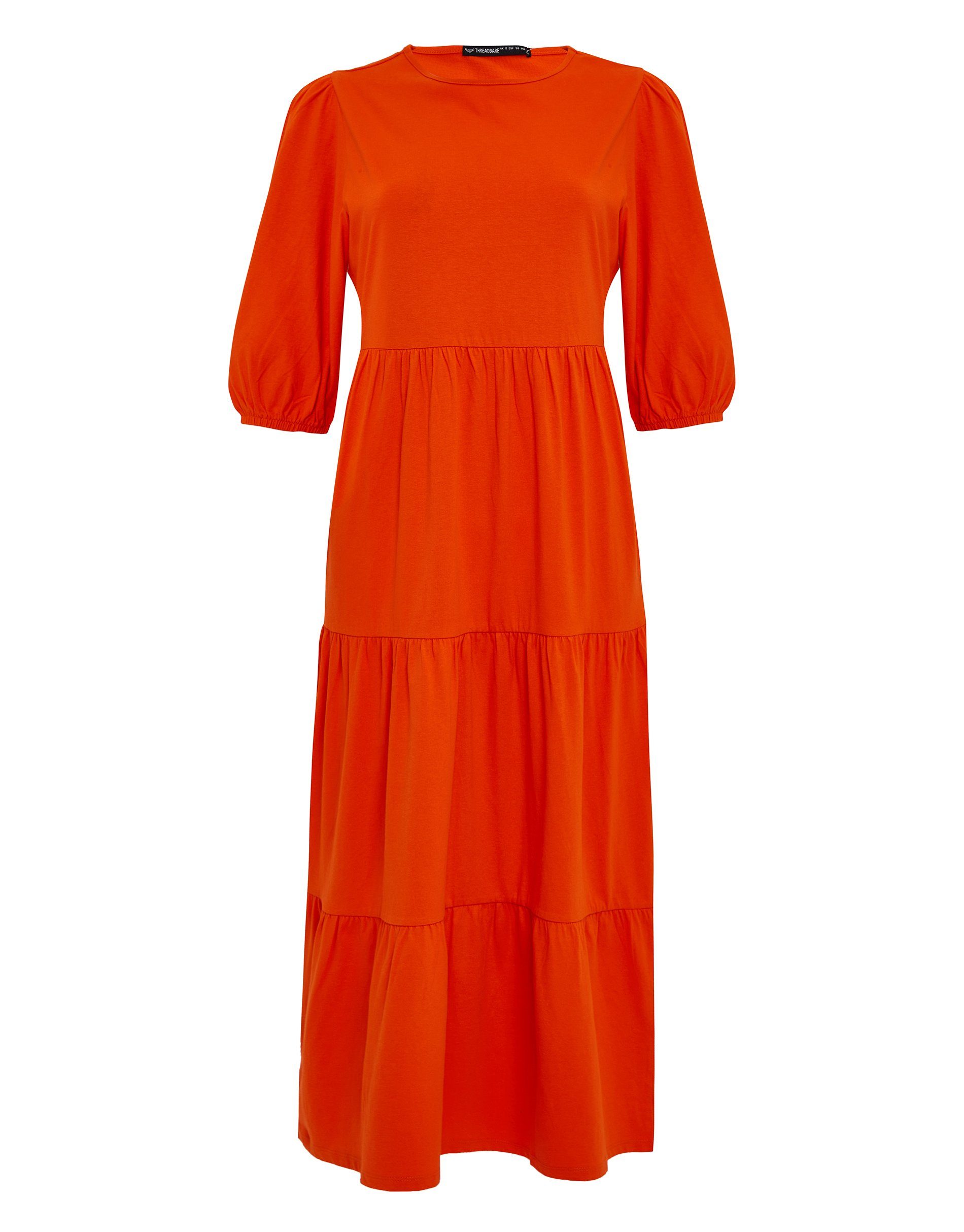 THB Orange Midi Dress Threadbare Finn Sommerkleid Tiered