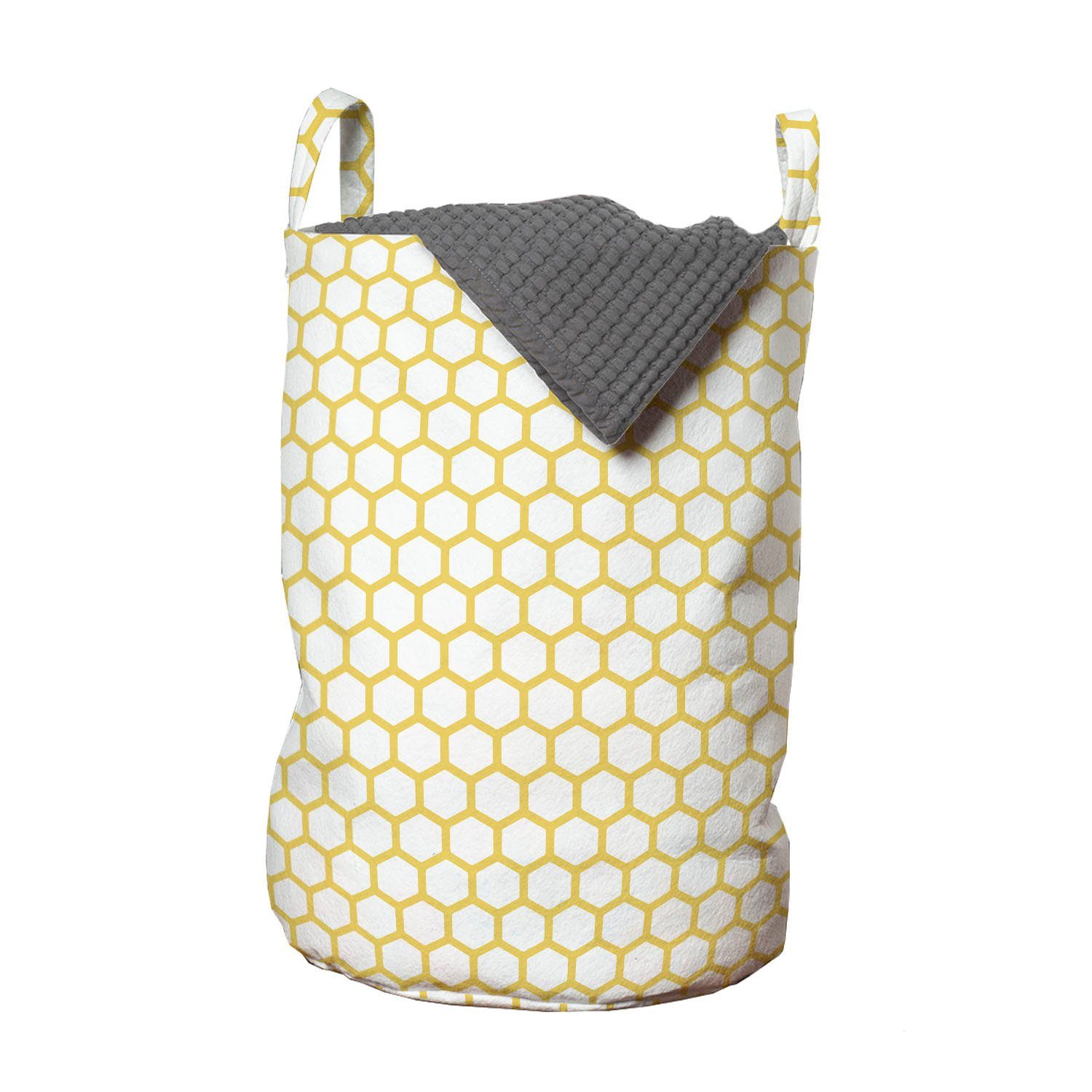 Abakuhaus Wäschesäckchen Wäschekorb mit Griffen Kordelzugverschluss für Waschsalons, Gelb und Weiß Hexagonal Comb | Wäschesäcke