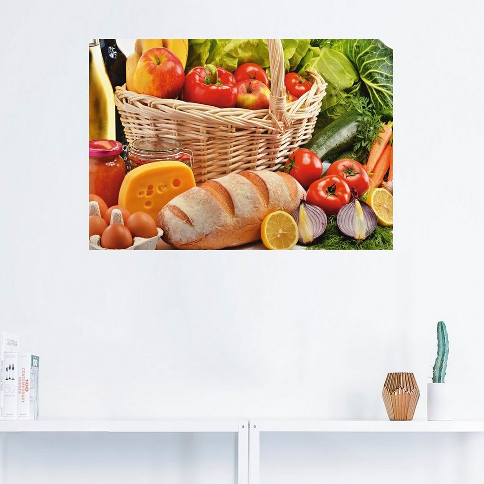 Artland Wandbild Gesund Leben - Obst und Gemüsekorb, Lebensmittel (1 St),  als Alubild, Leinwandbild, Wandaufkleber oder Poster in versch. Größen
