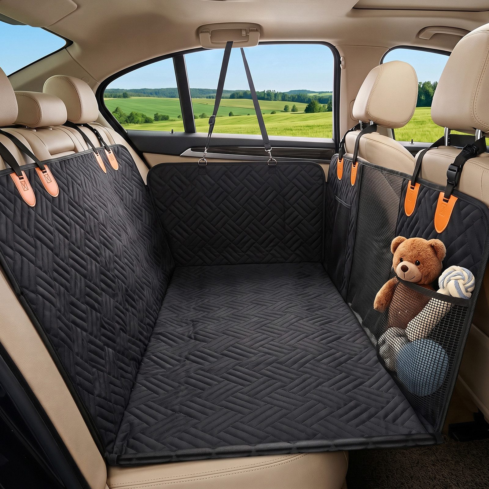 Rywell Tierdecke Auto Hundedecke, Rücksitz Hundesitzbezug mit Aufbewahrungstasche, Hundematte mit Anti-Rutsch Boden, 420 lbs, für SUV Limousine Kleinbus
