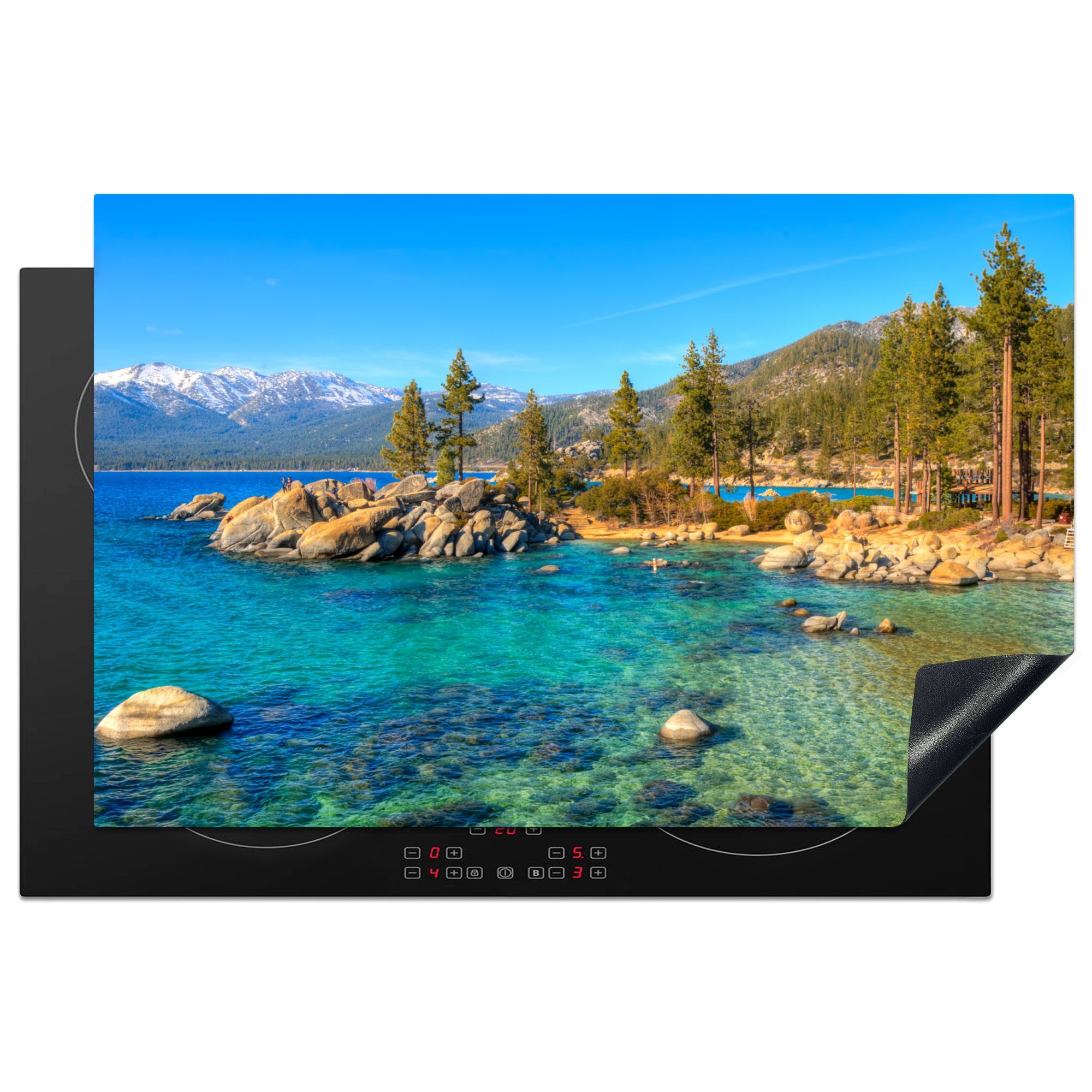 MuchoWow Herdblende-/Abdeckplatte Strand von Sand Harbor am Lake Tahoe, Vinyl, (1 tlg), 81x52 cm, Induktionskochfeld Schutz für die küche, Ceranfeldabdeckung