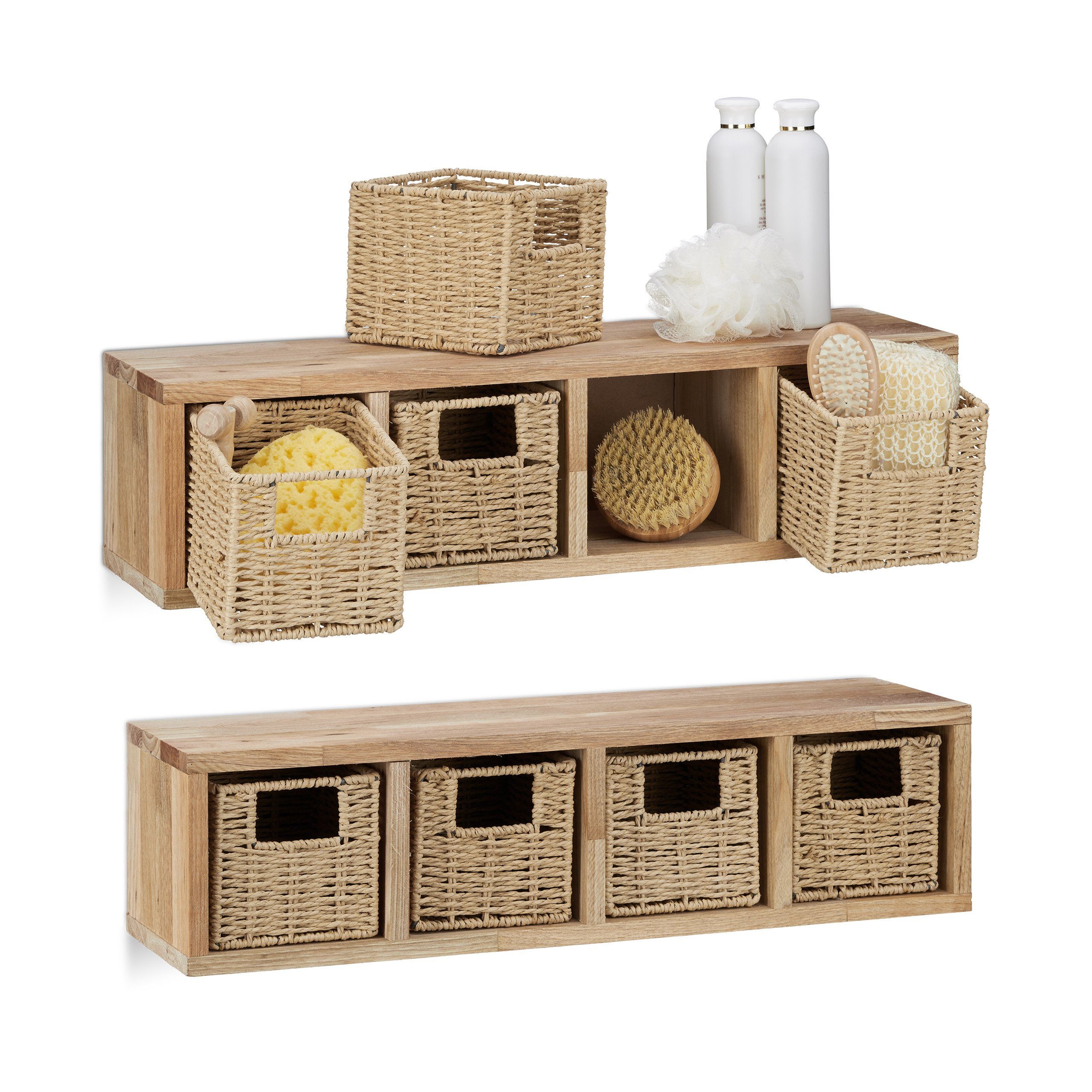 relaxdays Wandregal 2 x Walnuss Wandregal günstig online kaufen