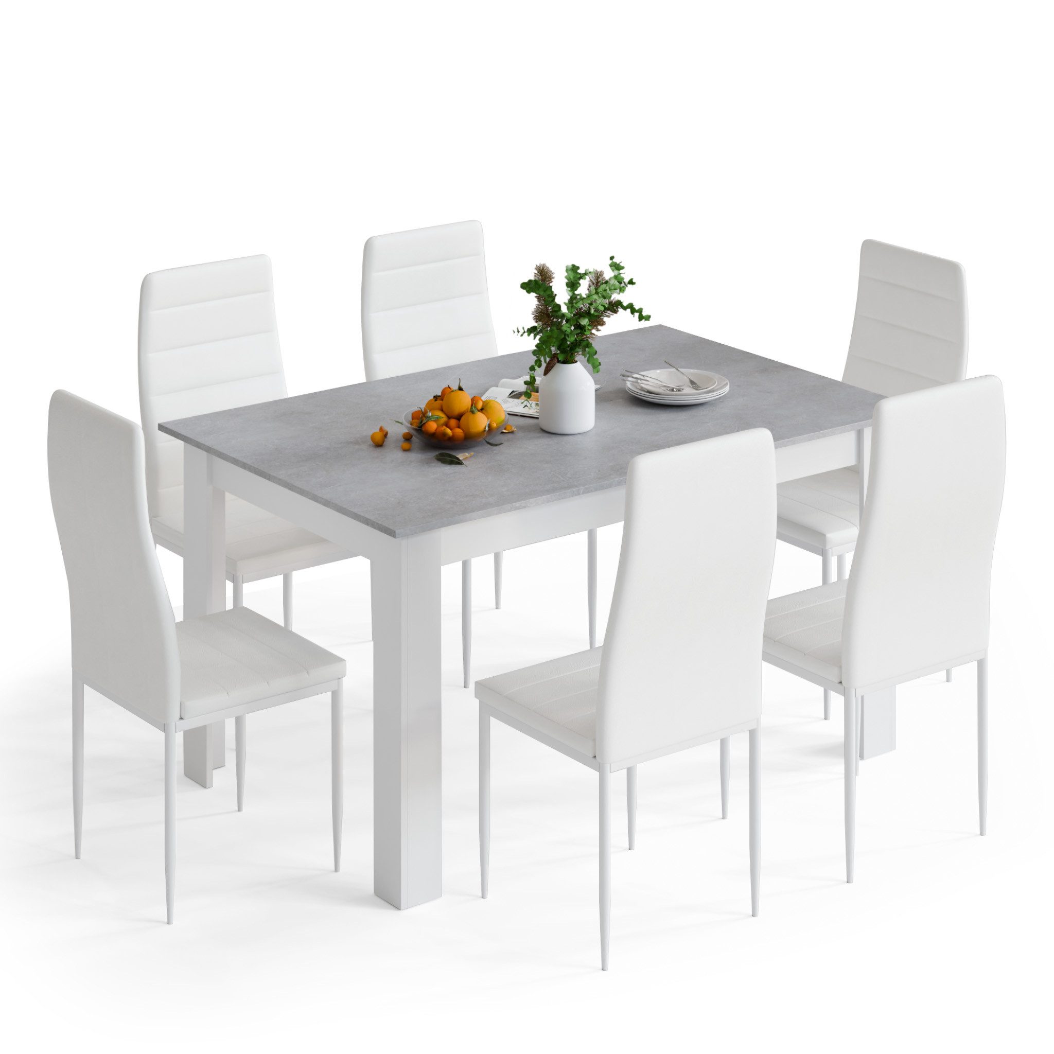 Mondeer Essgruppe Esszimmergruppe (Set, 7-tlg), mit 6 weiß Stühlen