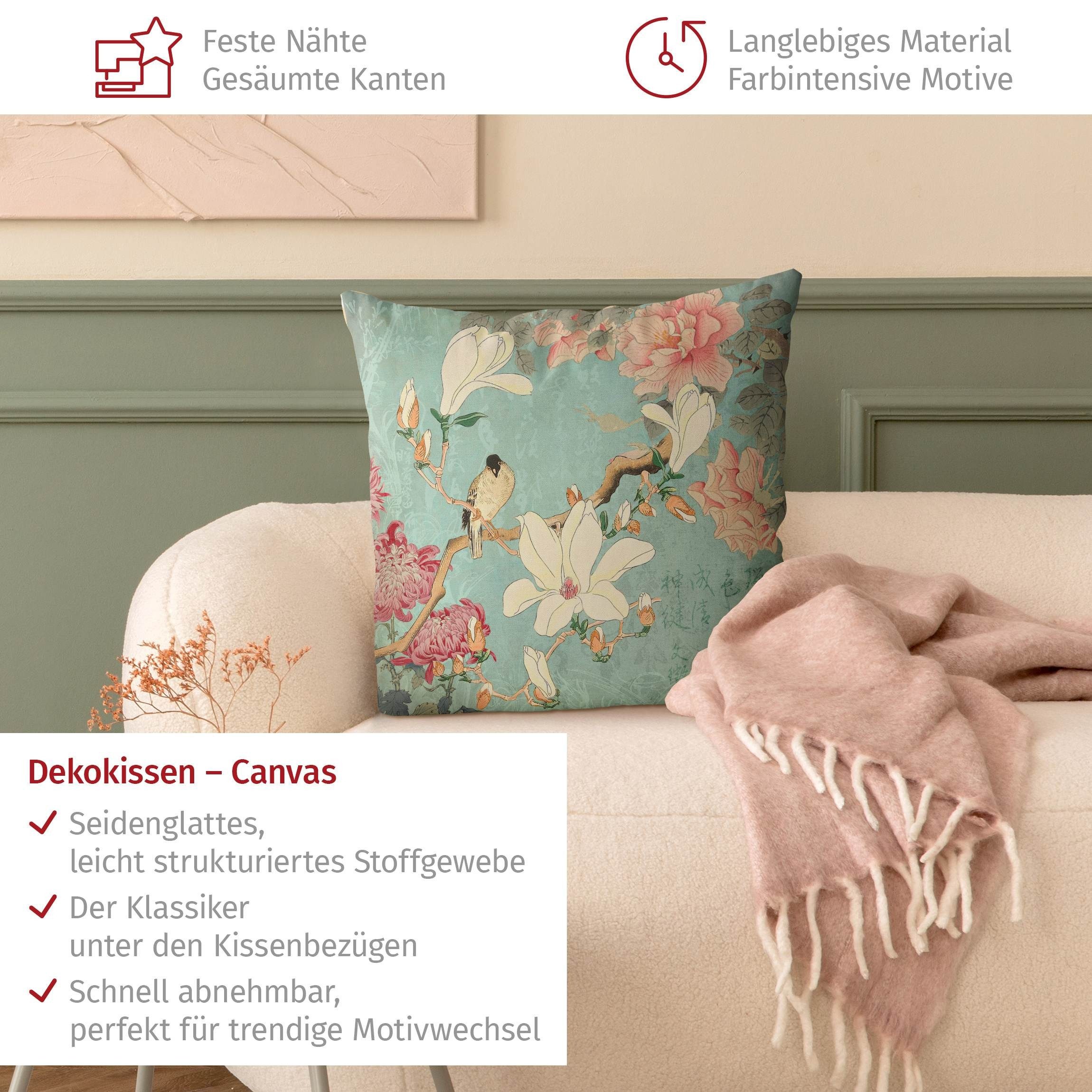 Bilderdepot24 Dekokissen drinnen Kissenhülle/ Sofakissen/ Zierkissen Kissenhülle türkis Blumen, Bezug mit / ohne Füllung Zierkissen Outdoor Sofa Bett