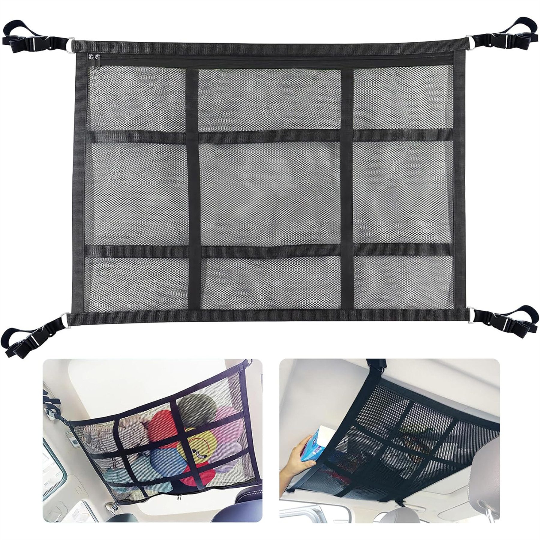 Mutig Auto-Rückenlehnentasche Gepäcknetz Auto, doppellagige Autodach Aufbewahrung,Autonetz Organizer (Tolles Auto Camping Zubehör für Lange Roadtrips. (80 x 55 cm), Autonetz Organizer für Vier Dacharmlehnen, SUV, Van)