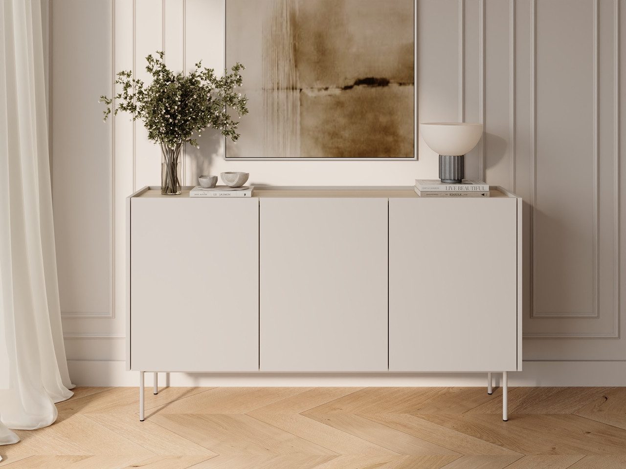 GrainGold Kommode Drevo (Set, Kommode, Metallfüße), Breite 144 cm, Metallbeine, abgesenkte Arbeitsplatte, Modern Stil