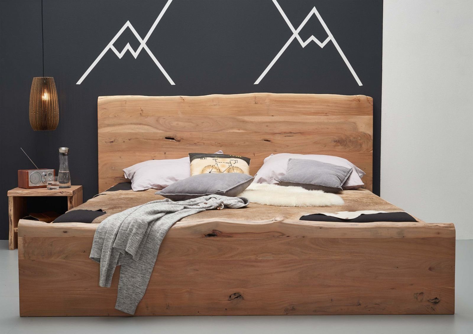 Massivmoebel24 Massivholzbett PURE ACACIA (Bett Akazie 140x200x105 natur lackiert PURE ACACIA #301), Bett Akazie 140x200x105 natur lackiert PURE ACACIA #301