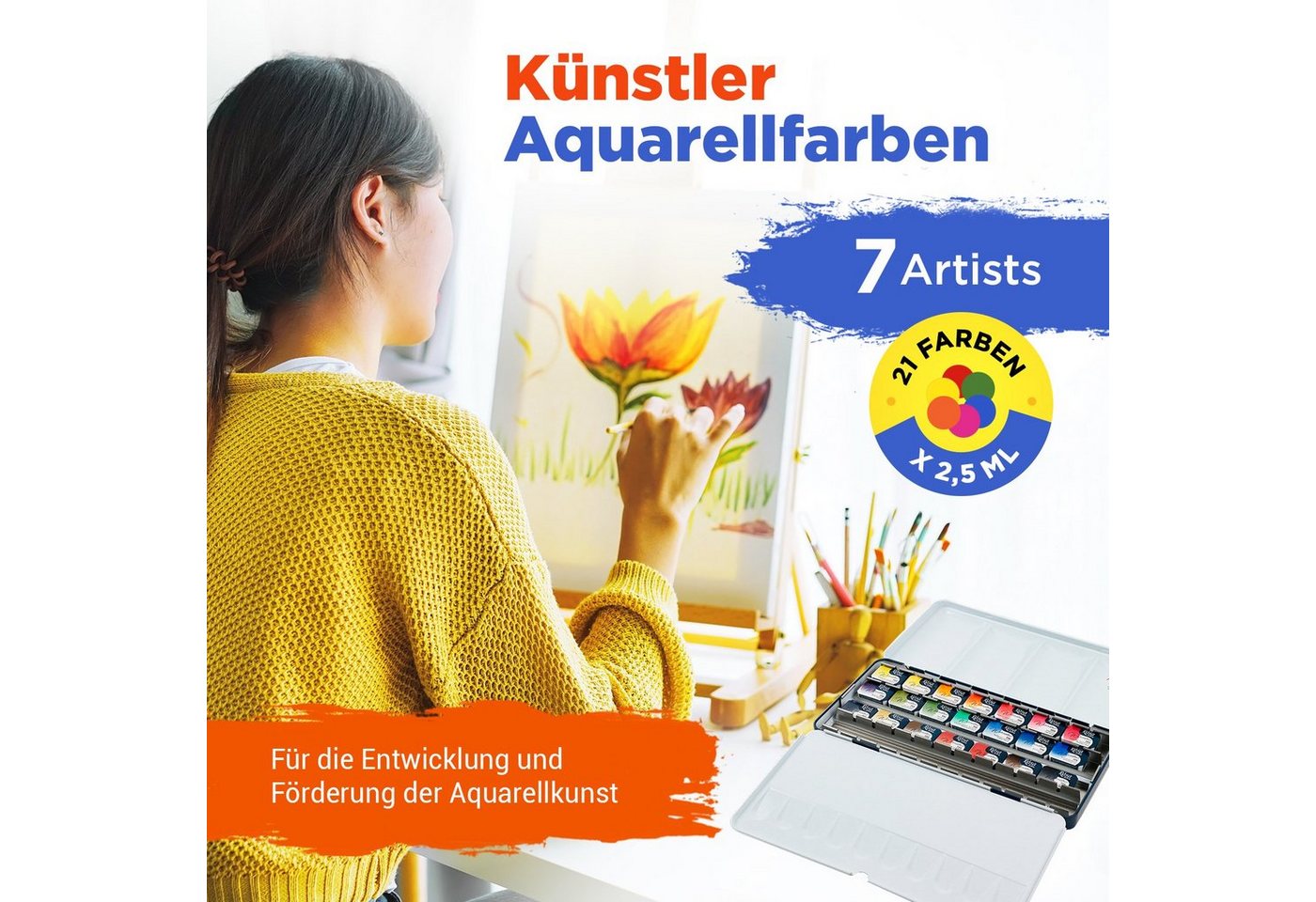 Thumbnail - 7 Artists Aquarellfarbe 7 Artists Aquarellfarben Set – Profi Wasserfarben Näpfchen & Tuben