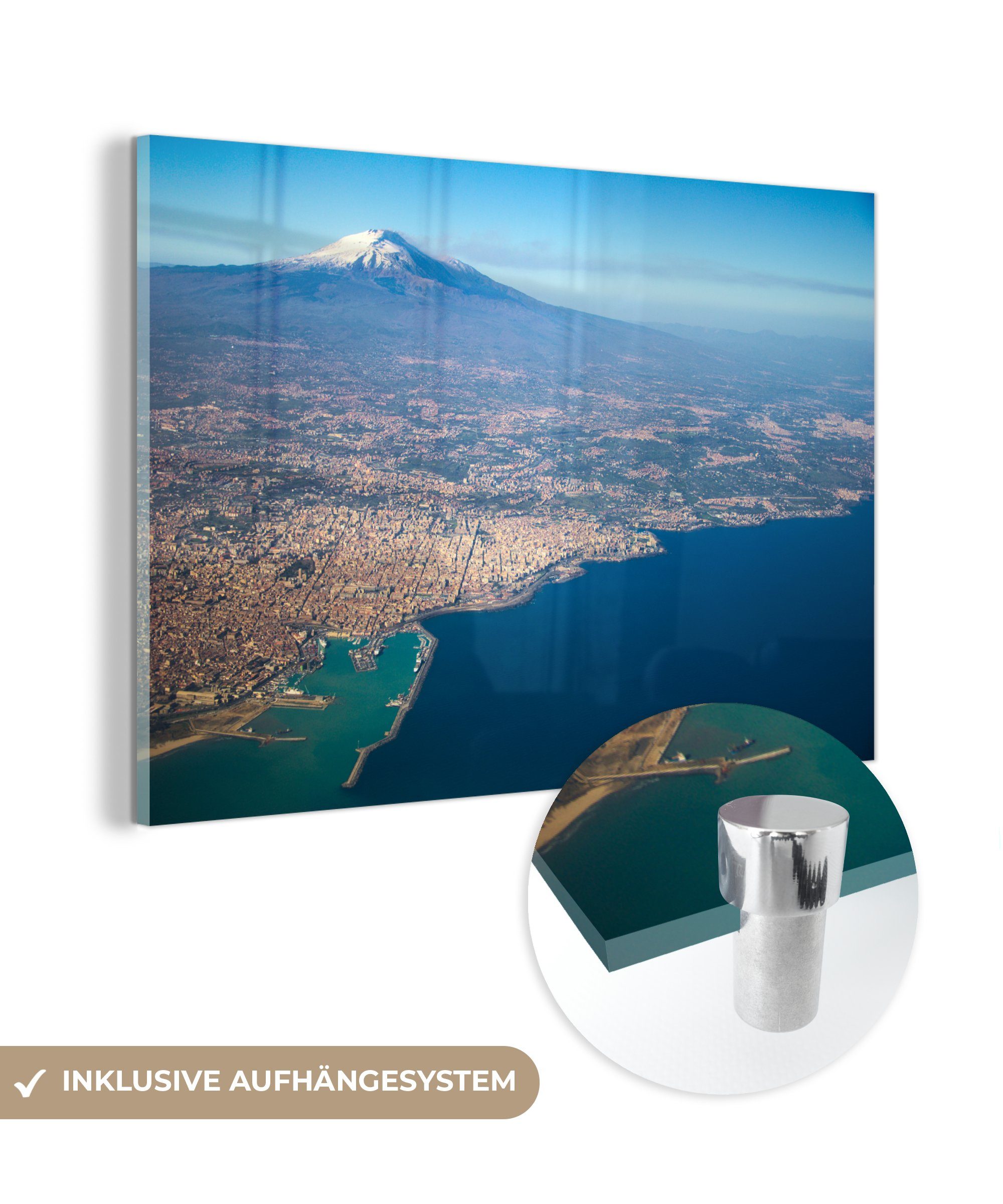 MuchoWow Acrylglasbild Luftaufnahme des italienischen Vulkans Ätna bei Catania in Sizilien, (1 St), Acrylglasbilder Wohnzimmer & Schlafzimmer