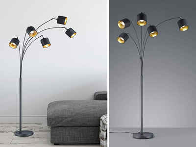 TRIO LED Stehlampe, moderne Design Stand-Lampe mit Stoff-Lampenschirm große Retro Bogen-Leuchte über Esstisch