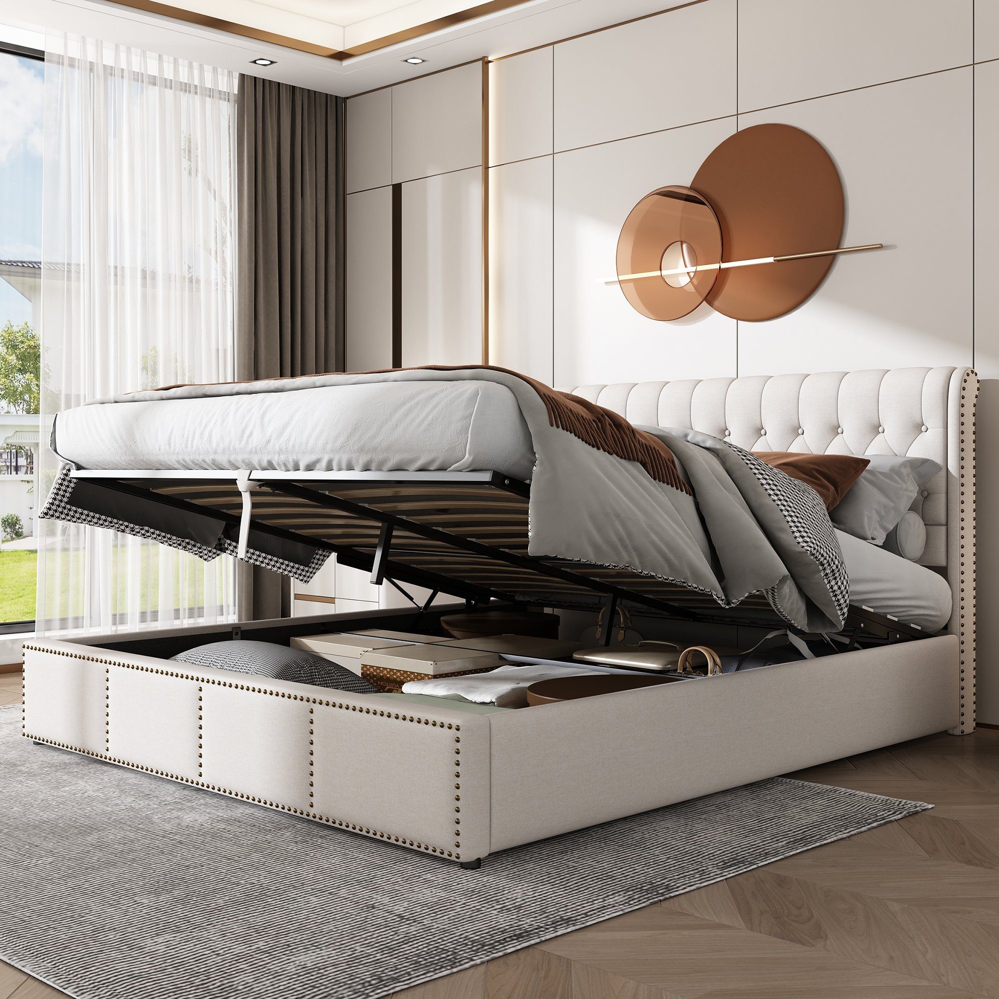 Boxspringbett (Doppelbett Polsterbett), Hydraulisches Funktionsbett 180x200cm mit Bettkasten